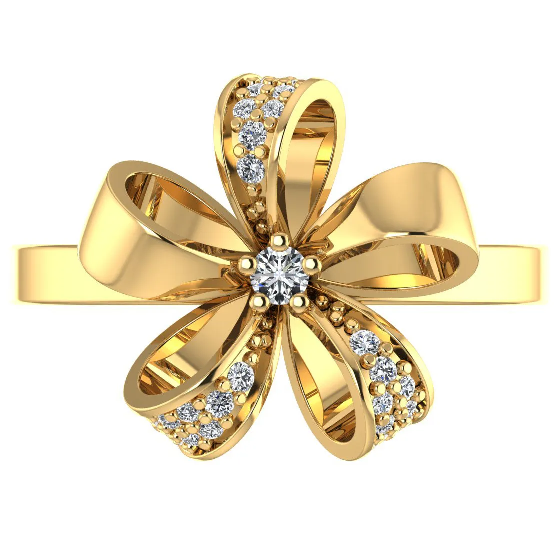 Floweret 925 GoldPlated Sterling Silver Adjustable Crystal Adjustable Ring for Women