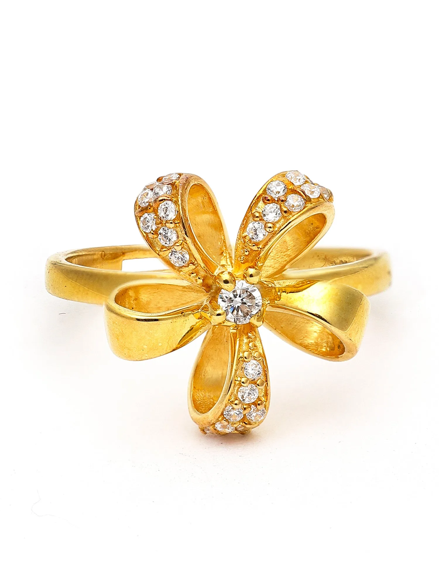 Floweret 925 GoldPlated Sterling Silver Adjustable Crystal Adjustable Ring for Women