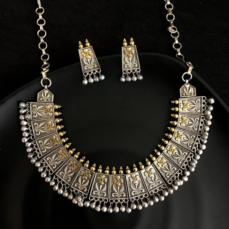 Gold Oxidized Necklace Set 11687-7816