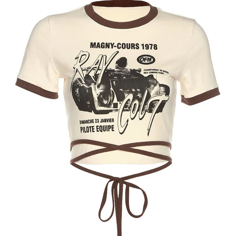 Gothic Print Lace Up Short T-shirt