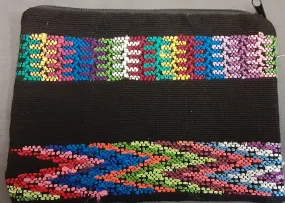 Guatemalan Embroidered Pouch ~ Large - Black Geometric
