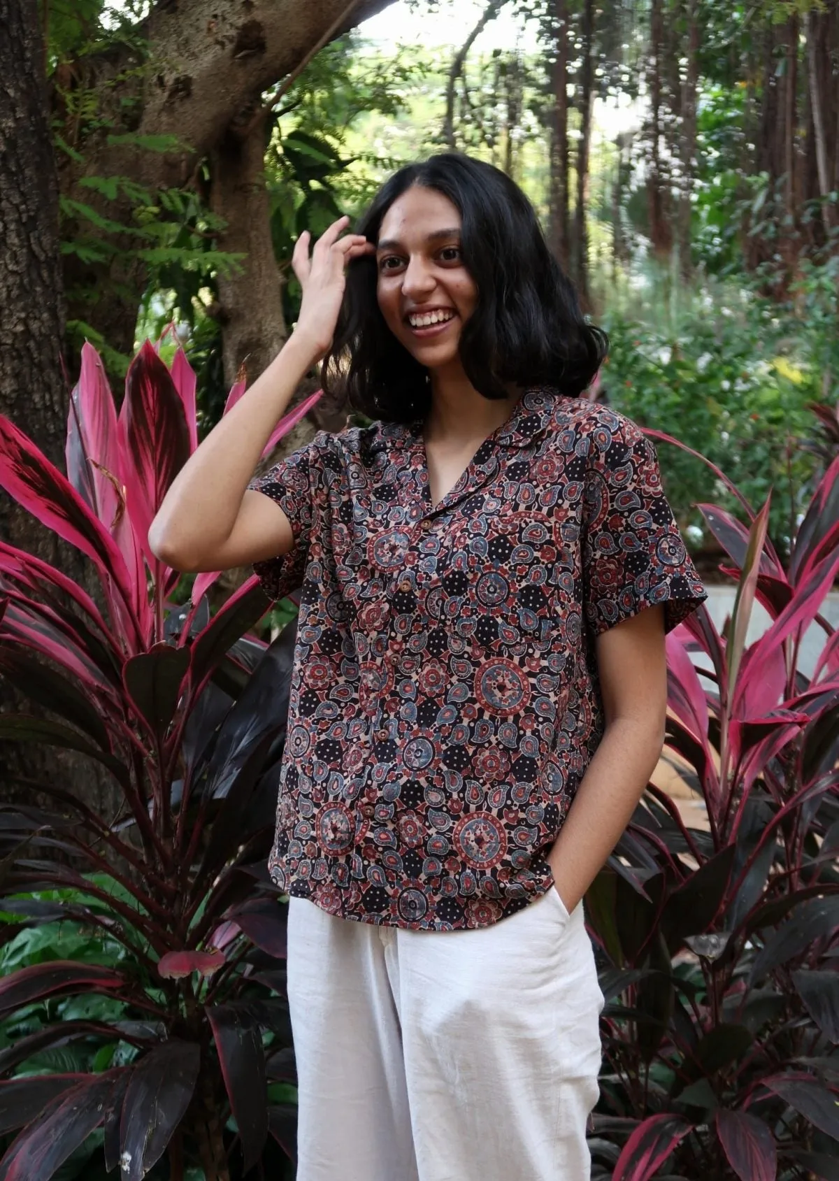 Hand block indian printed women's casual Shirt