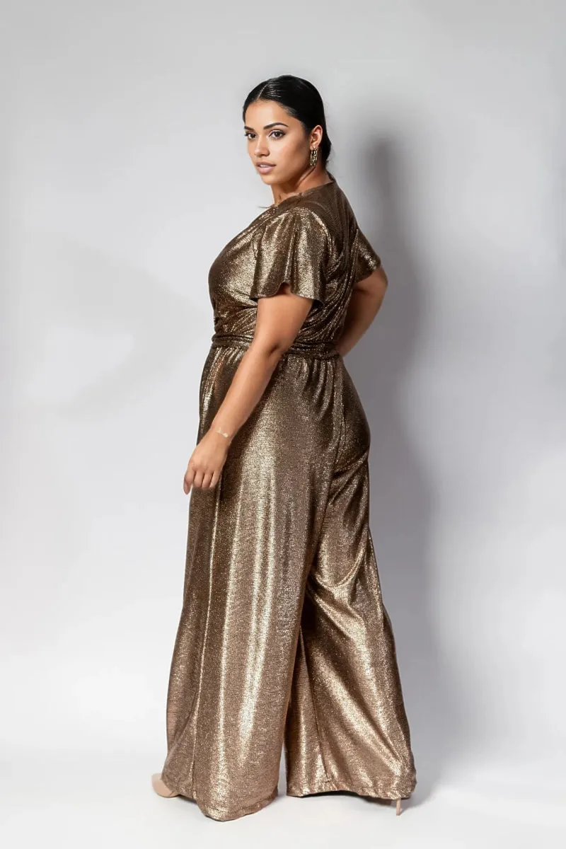 Helena Cap Sleeve Jumpsuit Gold