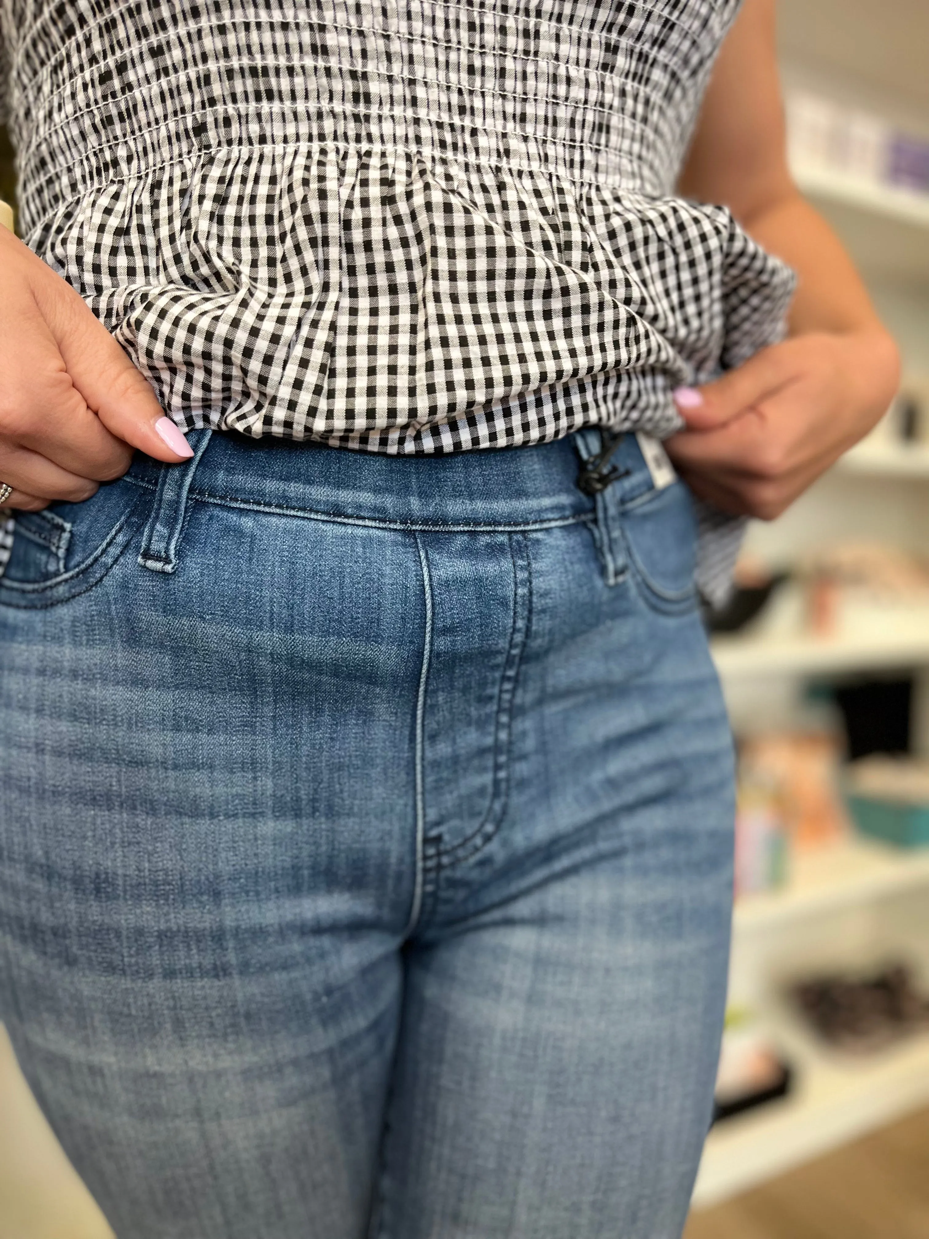 Hi Waist Release Hem Pull On Skinny