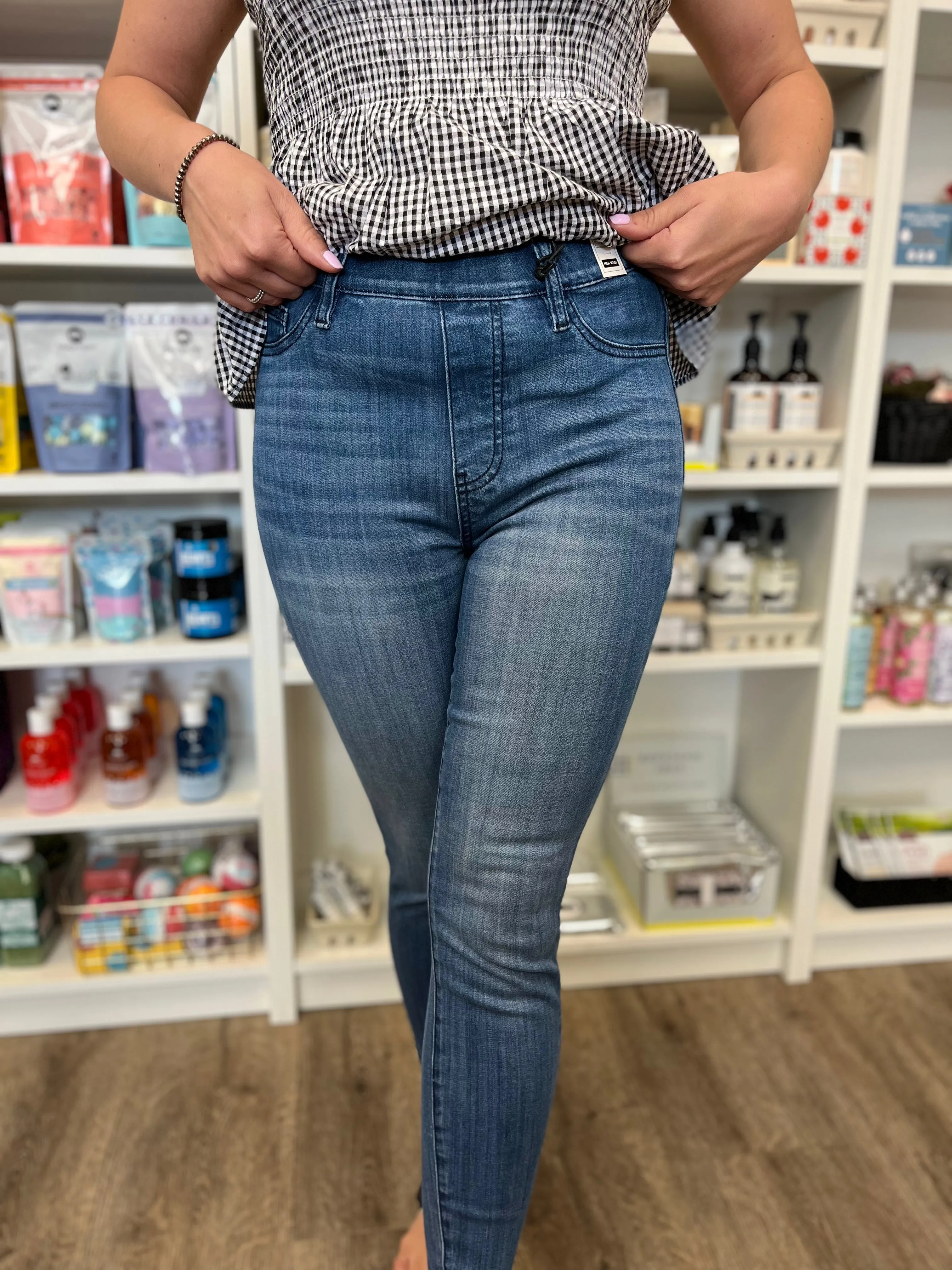 Hi Waist Release Hem Pull On Skinny