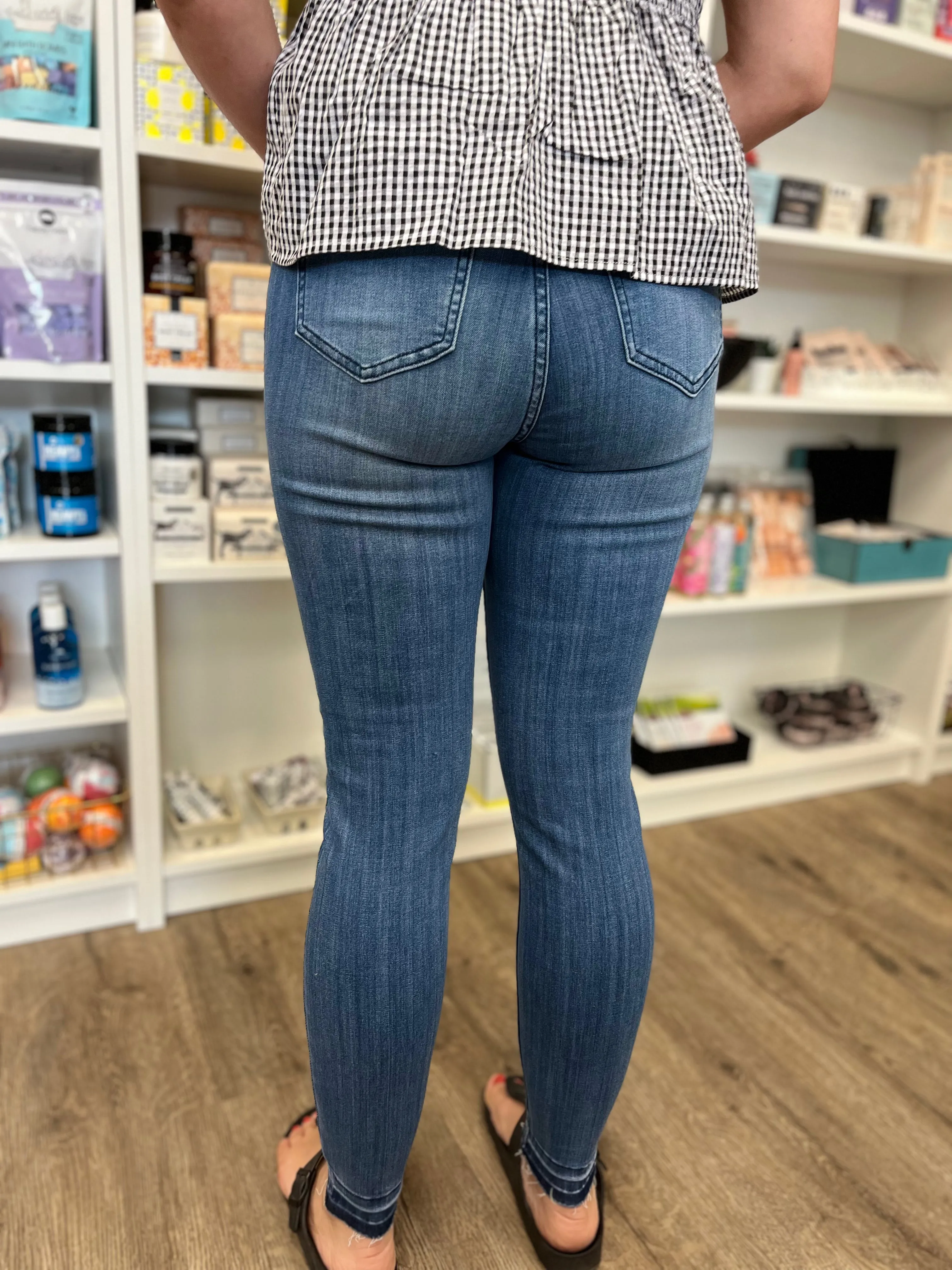 Hi Waist Release Hem Pull On Skinny