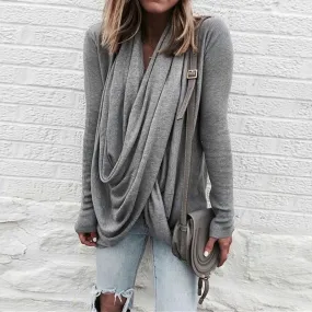 Irregular pile collar long sleeve t-shirt