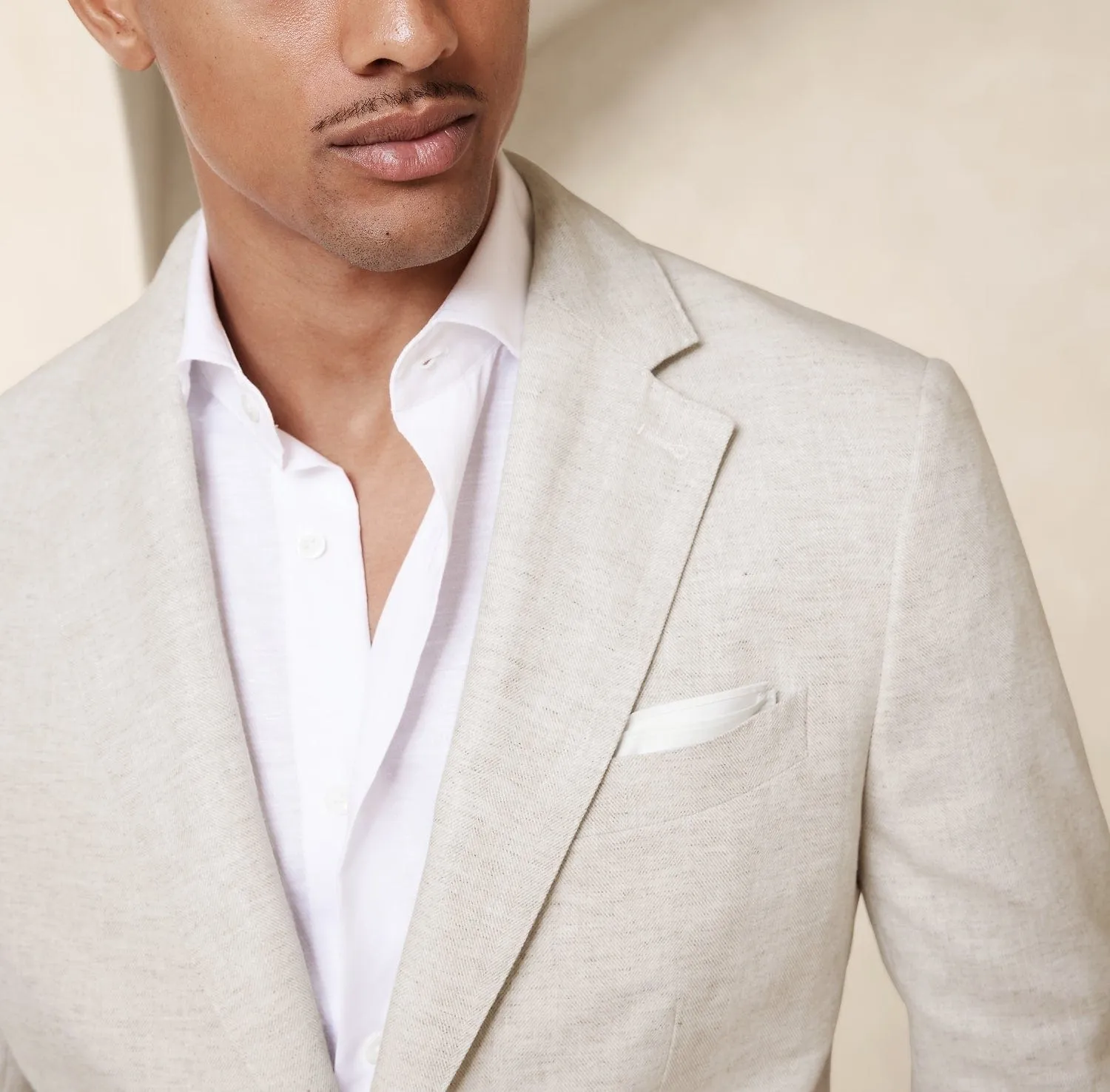 Ivory 2 Piece Business Casual Double Button Notch Lapel Linen Men's Suit