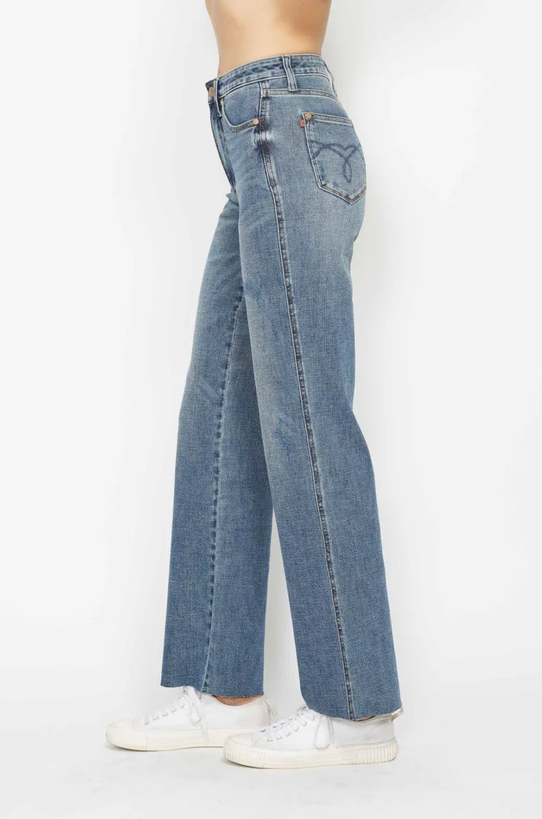 Judy Blue High Waist Tummy Control Cut Raw Hem Straight Jeans