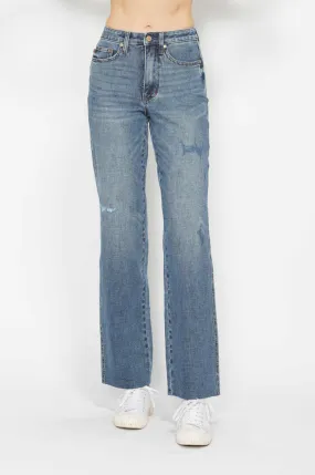 Judy Blue High Waist Tummy Control Cut Raw Hem Straight Jeans