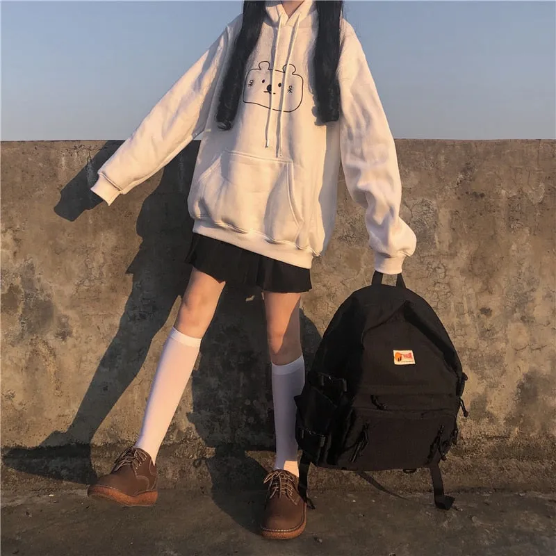 Kawaii Oversize Embroidered Cartoon Bear Hoodie