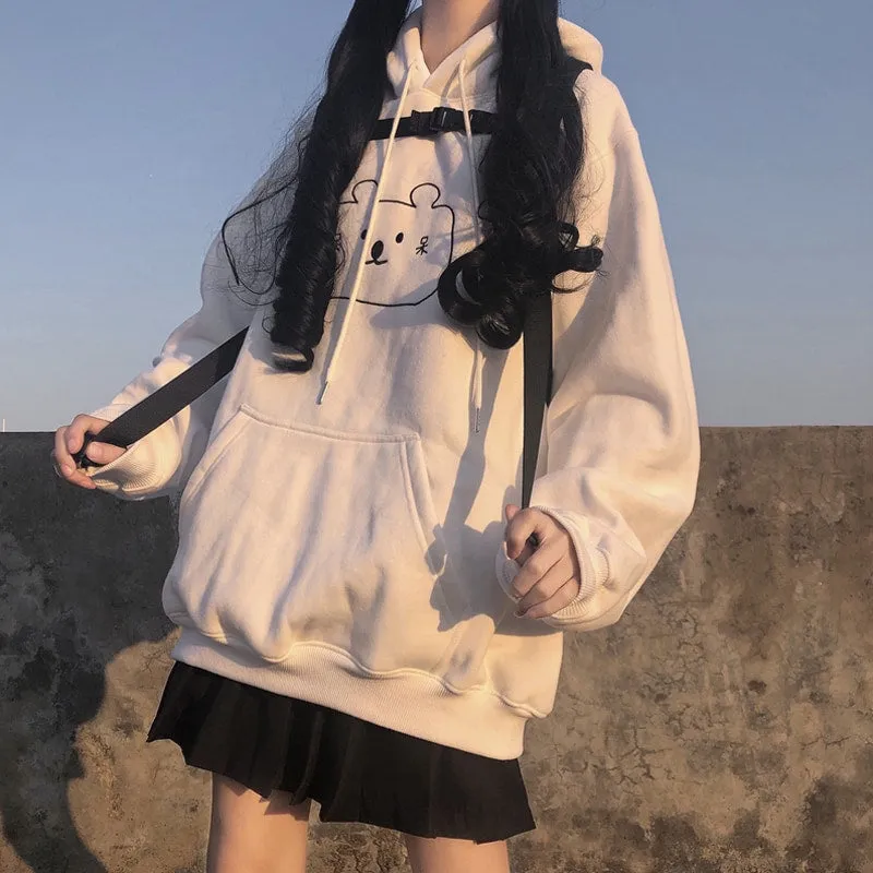 Kawaii Oversize Embroidered Cartoon Bear Hoodie