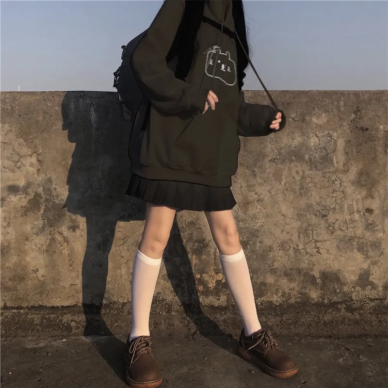 Kawaii Oversize Embroidered Cartoon Bear Hoodie