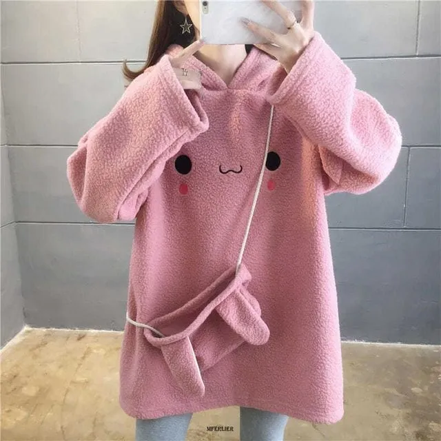 Kawaii Rabbit Ear Hooded Pure Color Hoodies