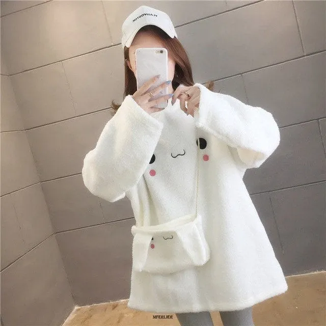 Kawaii Rabbit Ear Hooded Pure Color Hoodies