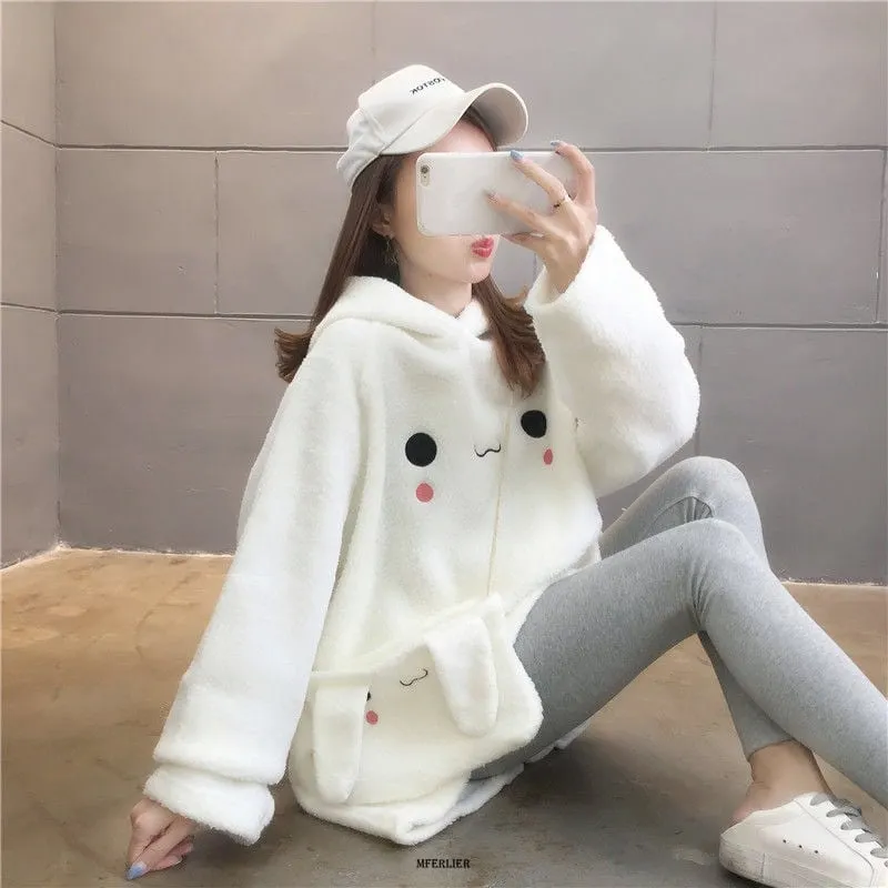 Kawaii Rabbit Ear Hooded Pure Color Hoodies
