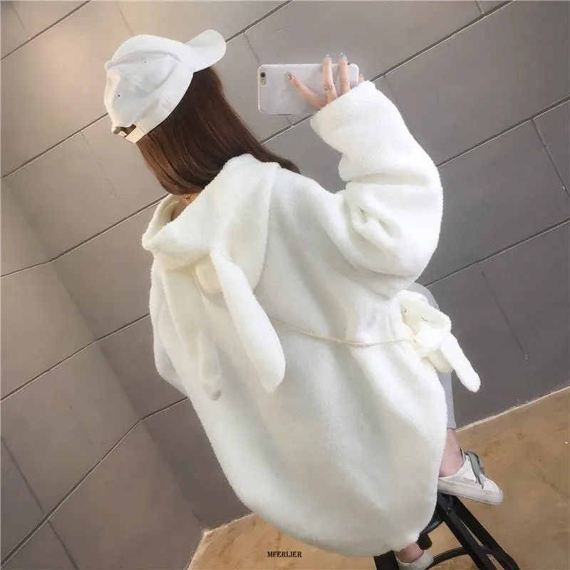 Kawaii Rabbit Ear Hooded Pure Color Hoodies