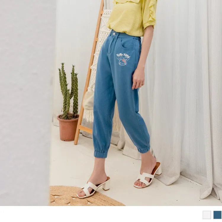 KITTY PRINTED MEDIUM WAIST STRAIGHT COTTON PANTS