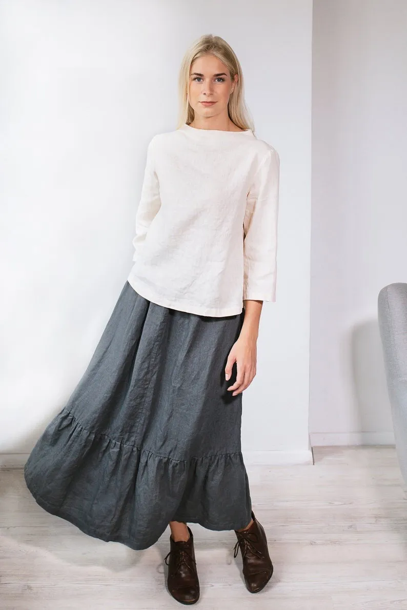 Linen Top AYA Long Sleeved and High Neck