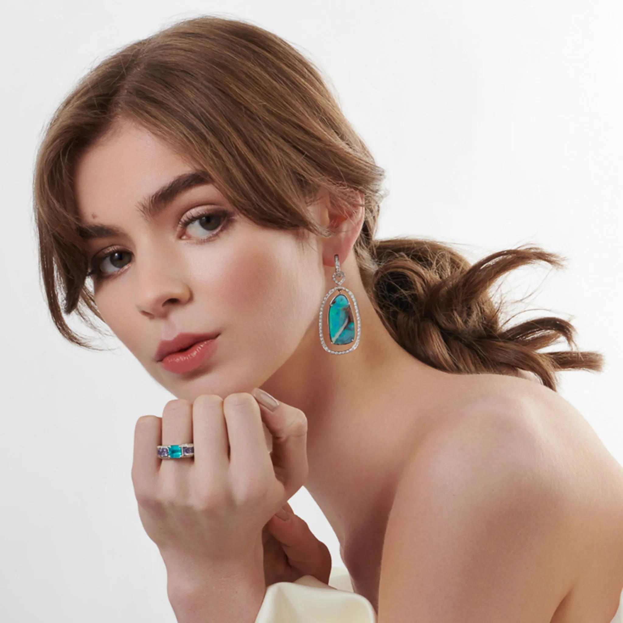 Octavia Margarita Earring Drops 18ct White Gold - Blue Opal & Diamond