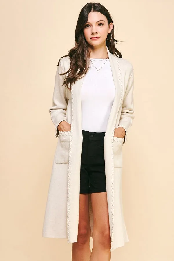 Open Front Cardigan with Stitch Detail
