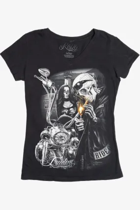 "Freedom" Skeleton Motorcycle V-Neck T-Shirt