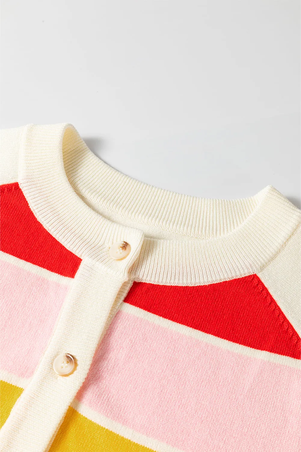 Rainbow Color block Contrast Button Down Long Sleeve Sweater Women's Cardigan