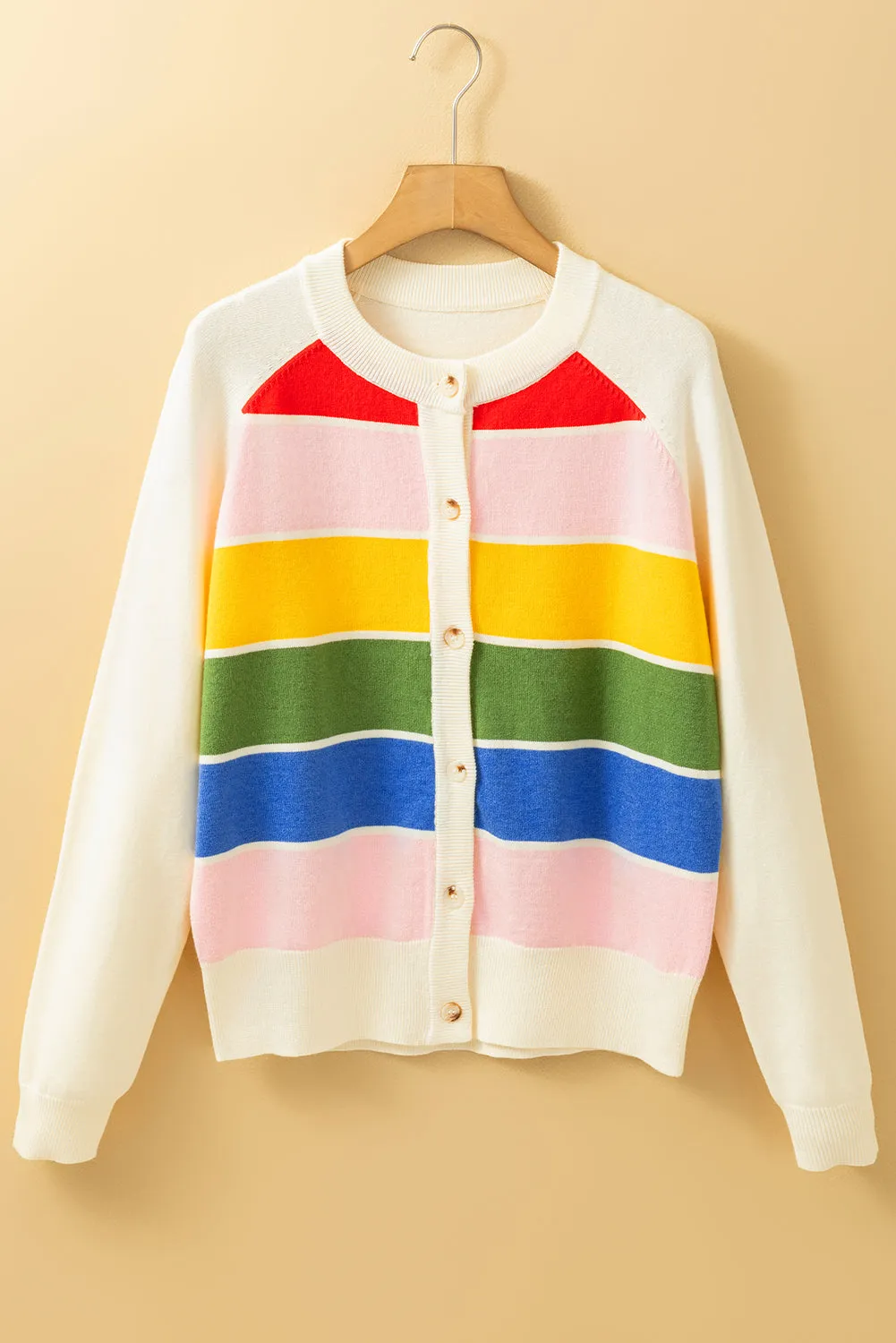Rainbow Color block Contrast Button Down Long Sleeve Sweater Women's Cardigan