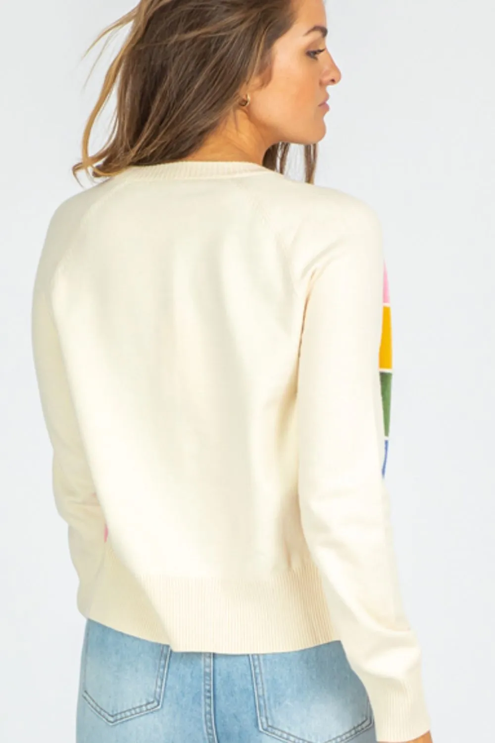Rainbow Color block Contrast Button Down Long Sleeve Sweater Women's Cardigan