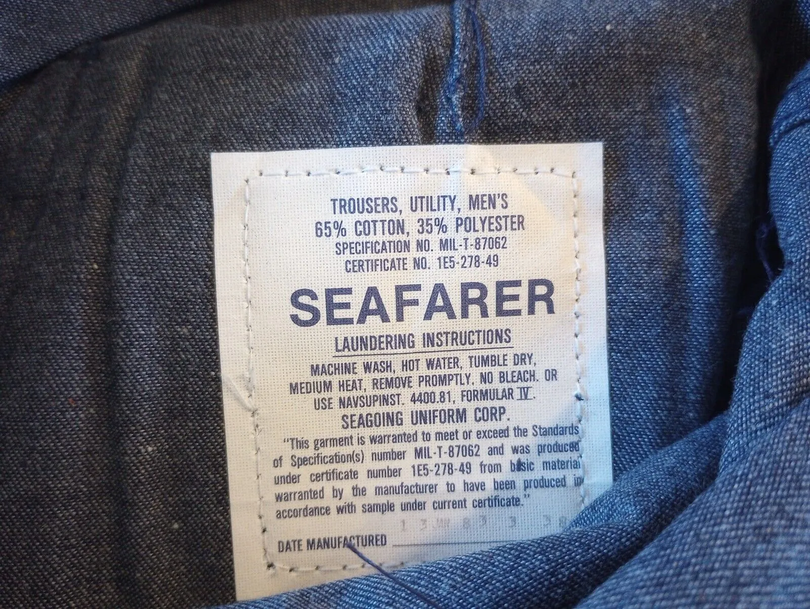 SEAFARER NAVY BLUE JEANS BELL BOTTOM DENIM DUNGAREES