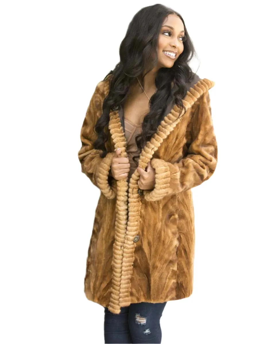 Sheared Reversible Mink Fur Stroller with Hood and All Weather Lining