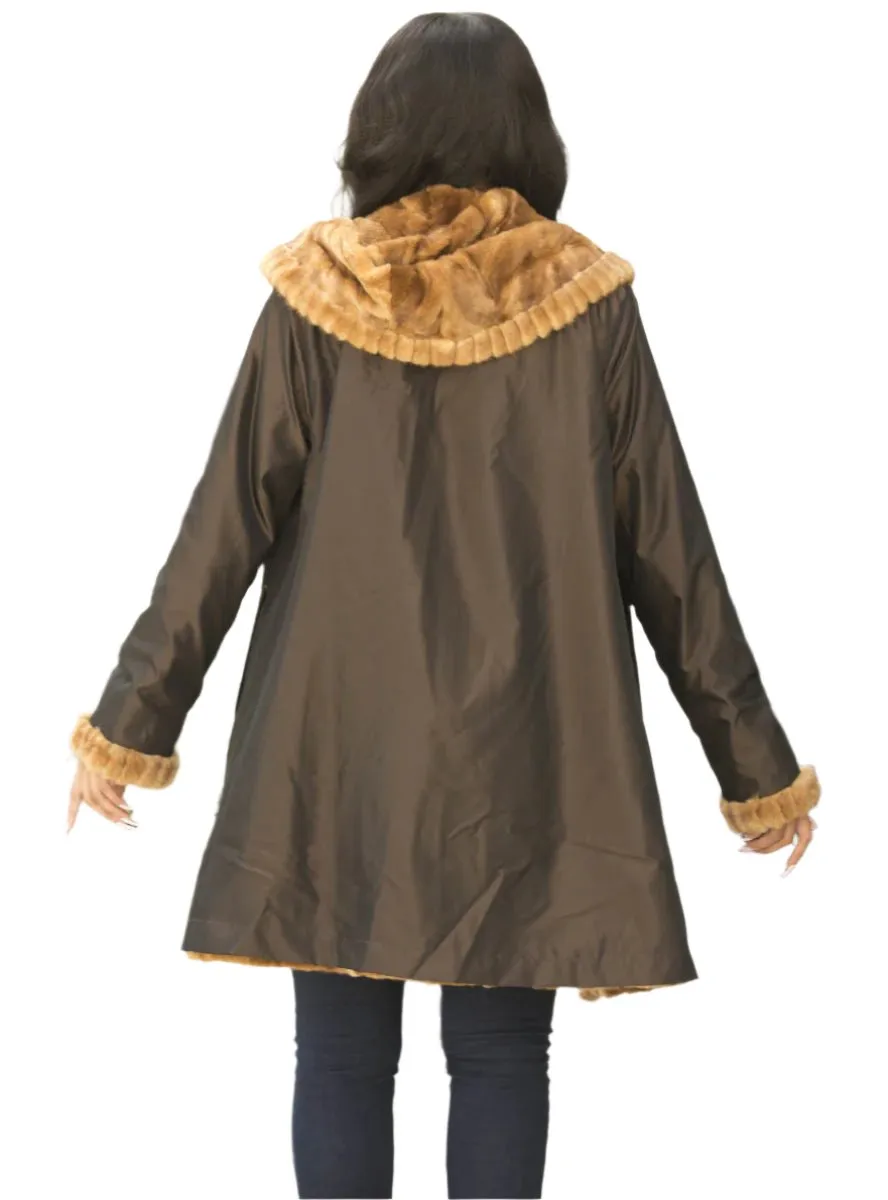 Sheared Reversible Mink Fur Stroller with Hood and All Weather Lining