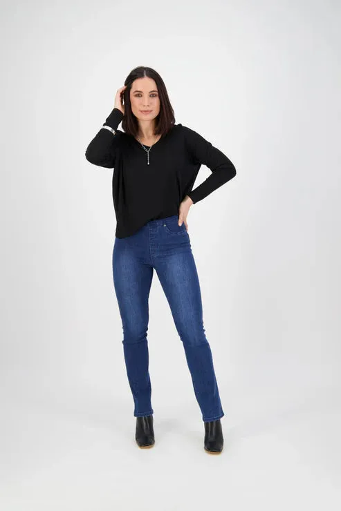 Vassalli Slim Leg Full Length Denim Pull On | Blue Denim
